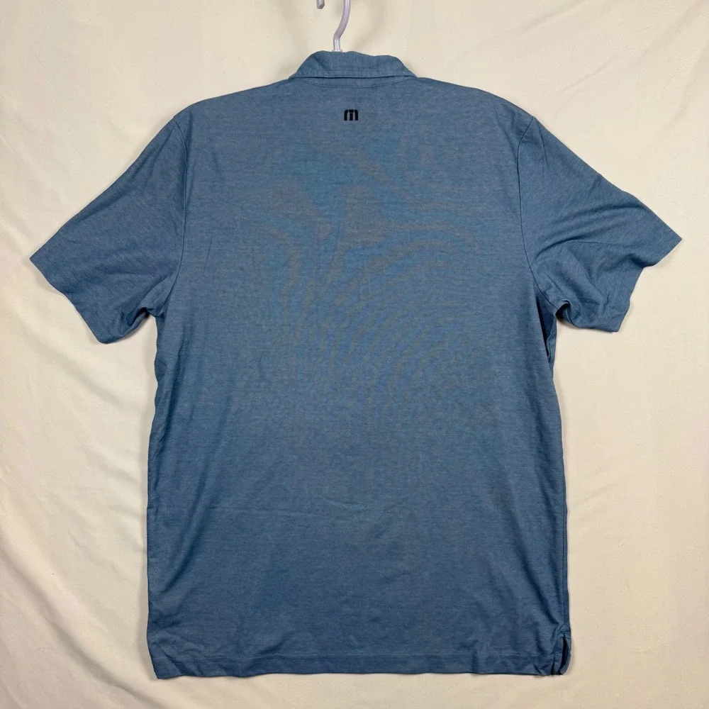 Travis Mathew Mens XL Blue Pima Cotton Blend Palm Tree Stripe Pocket Polo Shirt